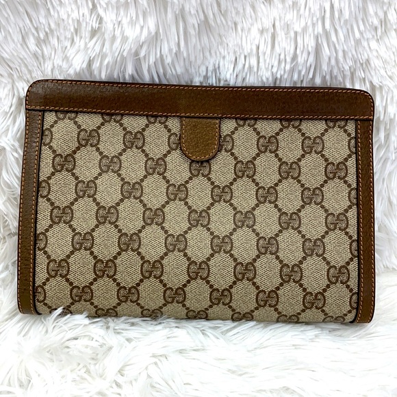 GUCCI SHERRI GG PATTERN MINI CLUTCH POUCH PVC BROWN EUC - Picture 3 of 11